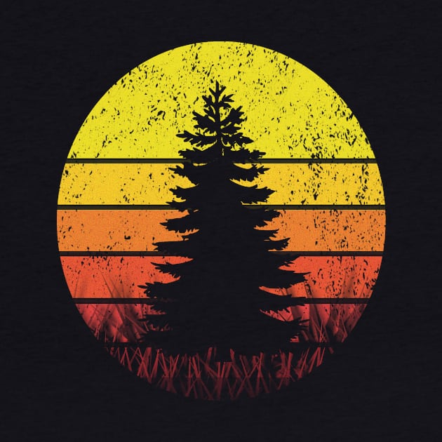 Retro Sun Minimalist Pine Tree T Shirt For Hiking Lover by Grabitees